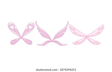 Beautiful Fairy Wings Collection Set, Transparent Fantasy Butterfly Wings Cartoon Vector Illustration