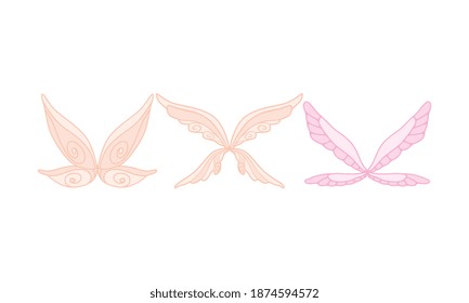 Beautiful Fairy Wings Collection Set, Fantasy Butterfly Pink Wings Cartoon Vector Illustration