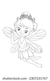 Beautiful fairy with wings coloring page for kids