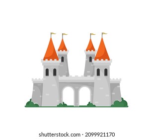 Beautiful Fairytale Castle for Princess, Fabulous Magic Kingdom Architecture, Vintage Eastern Palace, Stronghold, Wonderland Isolated on White Background. Cartoon Vector Illustration