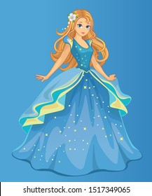 Beautiful fairytale Elf princess. Isolated image on white background. Cartoon illustration for children's print or sticker. Fabulous or romantic story. Wonderland. Toy or doll for girl. Vector.