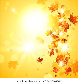 Beautiful fall background  with falling leaves with place for text