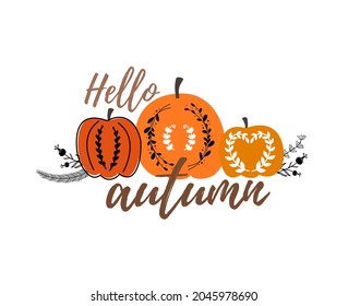 Beautiful fall illustration with decorative folk pumpkins vector