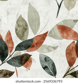 Beautiful Fall Winter Eucalyptus Leaf Watercolor Abstract Scandinavian Design Seamless Pattern Wallpaper Curtain Bedding Background Upholstery Gift Wrapping Paper Vector