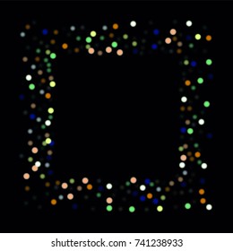 Beautiful Falling Blured Confetti. Bokeh Background. Vector Colorful Snowflakes Falling Night Sky. Frosty Christmas Background. Fairy Magical New Year Design Background. Vector illustration.