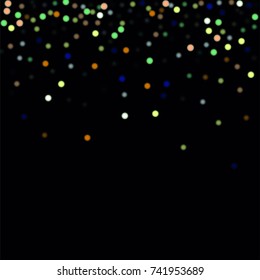 Beautiful Falling Blured Confetti. Bokeh Background. Vector Colorful Snowflakes Falling Night Sky. Frosty Christmas Background. Fairy Magical New Year Design Background. Vector illustration.