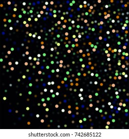 Beautiful Falling Blured Confetti. Bokeh Background. Vector Colorful Snowflakes Falling Night Sky. Frosty Christmas Background. Fairy Magical New Year Design Background. Vector illustration.