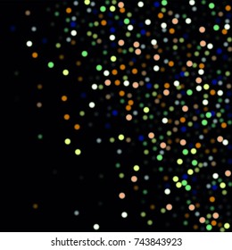 Beautiful Falling Blured Confetti. Bokeh Background. Vector Colorful Snowflakes Falling Night Sky. Frosty Christmas Background. Fairy Magical New Year Design Background. Vector illustration.