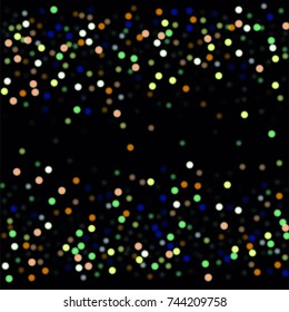 Beautiful Falling Blured Confetti. Bokeh Background. Vector Colorful Snowflakes Falling Night Sky. Frosty Christmas Background. Fairy Magical New Year Design Background. Vector illustration.