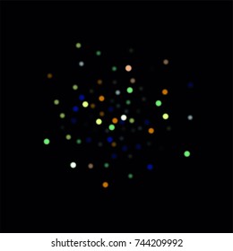 Beautiful Falling Blured Confetti. Bokeh Background. Vector Colorful Snowflakes Falling Night Sky. Frosty Christmas Background. Fairy Magical New Year Design Background. Vector illustration.