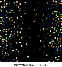 Beautiful Falling Blured Confetti. Bokeh Background. Vector Colorful Snowflakes Falling Night Sky. Frosty Christmas Background. Fairy Magical New Year Design Background. Vector illustration.
