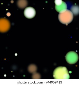 Beautiful Falling Blured Confetti. Bokeh Background. Vector Colorful Snowflakes Falling Night Sky. Frosty Christmas Background. Fairy Magical New Year Design Background. Vector illustration.