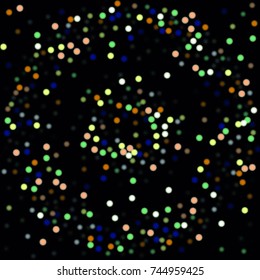 Beautiful Falling Blured Confetti. Bokeh Background. Vector Colorful Snowflakes Falling Night Sky. Frosty Christmas Background. Fairy Magical New Year Design Background. Vector illustration.