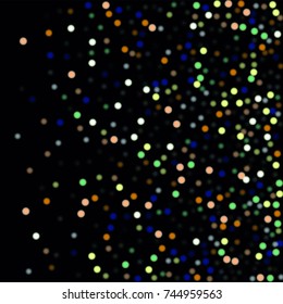 Beautiful Falling Blured Confetti. Bokeh Background. Vector Colorful Snowflakes Falling Night Sky. Frosty Christmas Background. Fairy Magical New Year Design Background. Vector illustration.