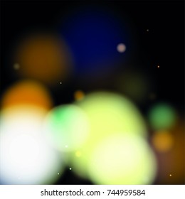 Beautiful Falling Blured Confetti. Bokeh Background. Vector Colorful Snowflakes Falling Night Sky. Frosty Christmas Background. Fairy Magical New Year Design Background. Vector illustration.