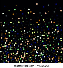 Beautiful Falling Blured Confetti. Bokeh Background. Vector Colorful Snowflakes Falling Night Sky. Frosty Christmas Background. Fairy Magical New Year Design Background. Vector illustration.