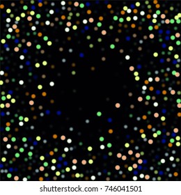 Beautiful Falling Blured Confetti. Bokeh Background. Vector Colorful Snowflakes Falling Night Sky. Frosty Christmas Background. Fairy Magical New Year Design Background. Vector illustration.