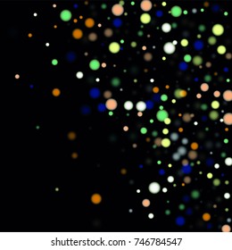 Beautiful Falling Blured Confetti. Bokeh Background. Vector Colorful Snowflakes Falling Night Sky. Frosty Christmas Background. Fairy Magical New Year Design Background. Vector illustration.