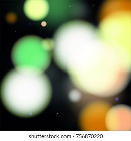 Beautiful Falling Blured Confetti. Bokeh Background. Vector Colorful Snowflakes Falling Night Sky. Frosty Christmas Background. Fairy Magical New Year Design Background. Vector illustration.
