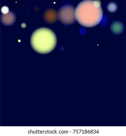 Beautiful Falling Blured Confetti. Bokeh Background. Vector Colorful Snowflakes Falling Night Sky. Frosty Christmas Background. Fairy Magical New Year Design Background. Vector illustration.