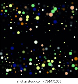 Beautiful Falling Blured Confetti. Bokeh Background. Vector Colorful Snowflakes Falling Night Sky. Frosty Christmas Background. Fairy Magical New Year Design Background. Vector illustration.
