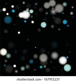 Beautiful Falling Blured Confetti. Bokeh Background. Vector Colorful Snowflakes Falling Night Sky. Frosty Christmas Background. Fairy Magical New Year Design Background. Vector illustration.