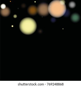 Beautiful Falling Blured Confetti. Bokeh Background. Vector Colorful Snowflakes Falling Night Sky. Frosty Christmas Background. Fairy Magical New Year Design Background. Vector illustration.