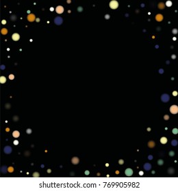 Beautiful Falling Blured Confetti. Bokeh Background. Vector Colorful Snowflakes Falling Night Sky. Frosty Christmas Background. Fairy Magical New Year Design Background. Vector illustration.