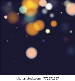 Beautiful Falling Blured Confetti. Bokeh Background. Vector Colorful Snowflakes Falling Night Sky. Frosty Christmas Background. Fairy Magical New Year Design Background. Vector illustration.