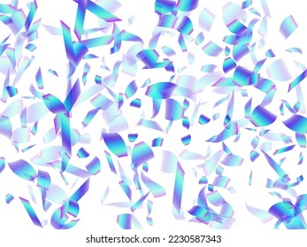 Hermosa caída de fondo vectorial de decoración de confeti. Vector de navidad de elementos del holograma azul. Cachorros de caca volando confetti. Ilustración de decoración de celebración de feriados. Secuencias de la vista superior.