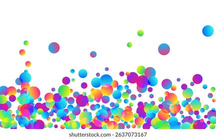 Beautiful falling confetti decoration vector illustration. Rainbow round particles fiesta decor. Cracker poppers party confetti. Holiday celebration decoration background. Joy particles.