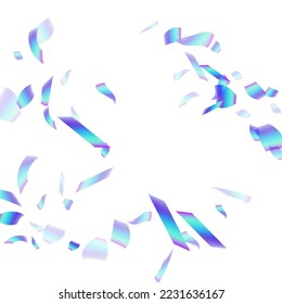 Beautiful falling confetti scatter vector background. Blue  hologram elements new year vector. Surprise burst party confetti. Holiday celebration decor illustration. Casino win.