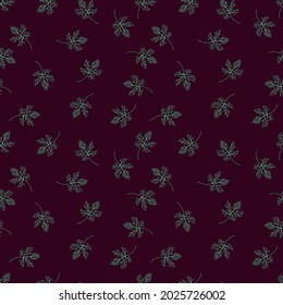 Beautiful falling leaves on a stylish, dark background. Hand drawn seamless pattern, autumn design great for printing on textiles, banners, wallpapers, packaging, vector surface design