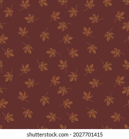 Beautiful falling leaves on a stylish dark background. Hand drawn seamless pattern, warm autumn design great for printing on textiles, banners, wallpapers, packaging, vector surface designs