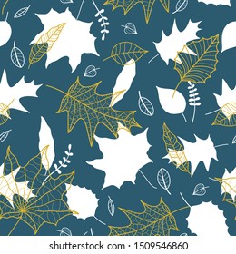 Beautiful falling leaves seamless pattern, hand drawn detailed leaves, autumn design, great for textiles prints, banners, wallpapers, wrapping - vector surface design