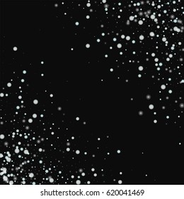 Beautiful falling snow. Abstract chaotic mess on black background. Vector illustration.
