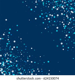 Beautiful falling snow. Abstract chaotic mess with beautiful falling snow on deep blue background. Vector illustration.