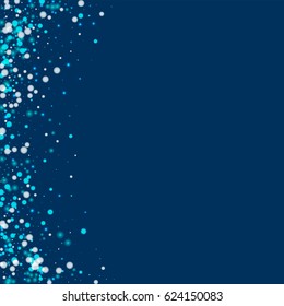 Beautiful falling snow. Abstract left border with beautiful falling snow on deep blue background. Vector illustration.