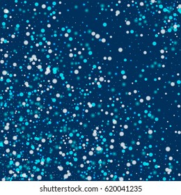 Beautiful falling snow. Abstract pattern on deep blue background. Vector illustration.