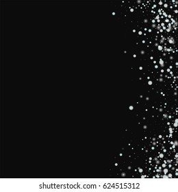 Beautiful falling snow. Abstract right border with beautiful falling snow on black background. Vector illustration.