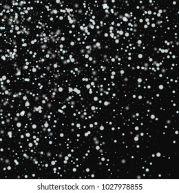 Beautiful falling snow. Abstract scatter on black background. Stunning vector illustration.