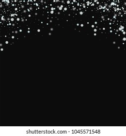 Beautiful falling snow. Abstract top border on black background. Fetching vector illustration.