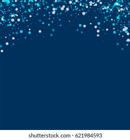Beautiful falling snow. Abstract top border with beautiful falling snow on deep blue background. Vector illustration.