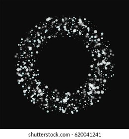 Beautiful falling snow. Bagel frame on black background. Vector illustration.