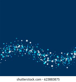 Beautiful falling snow. Bottom wave with beautiful falling snow on deep blue background. Vector illustration.