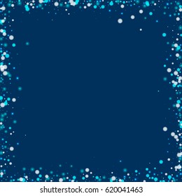 Beautiful falling snow. Chaotic frame on deep blue background. Vector illustration.