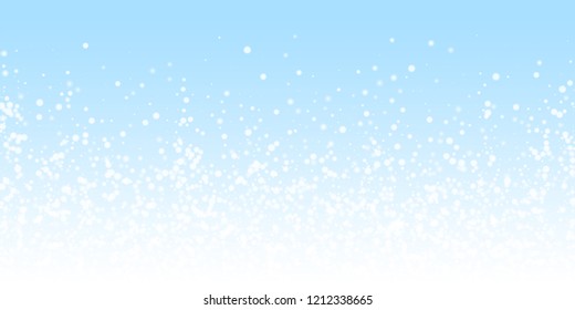 Beautiful falling snow Christmas background. Subtle flying snow flakes and stars on night sky background. Actual winter silver snowflake overlay template. Unusual vector illustration.