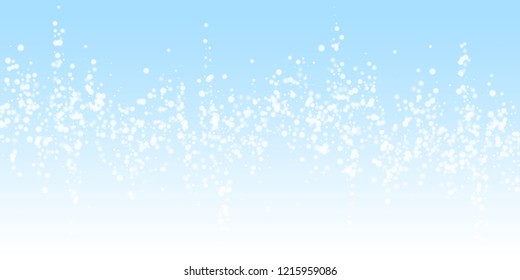 Beautiful falling snow Christmas background. Subtle flying snow flakes and stars on night sky background. Actual winter silver snowflake overlay template. Grand vector illustration.