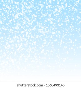 Beautiful falling snow Christmas background. Subtle flying snow flakes and stars on winter sky background. Awesome winter silver snowflake overlay template. Radiant vector illustration.