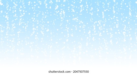 Beautiful falling snow Christmas background. Subtle flying snow flakes and stars on night sky background. Admirable winter silver snowflake overlay template. Imaginative vector illustration.